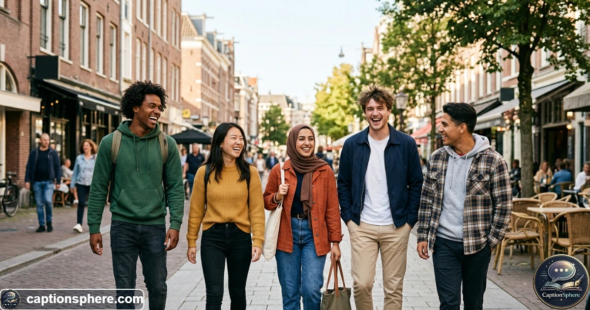 Group of friends laughing together outdoors during a casual day out