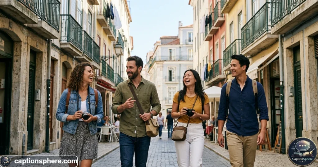Friends exploring a new city together during a relaxed travel day