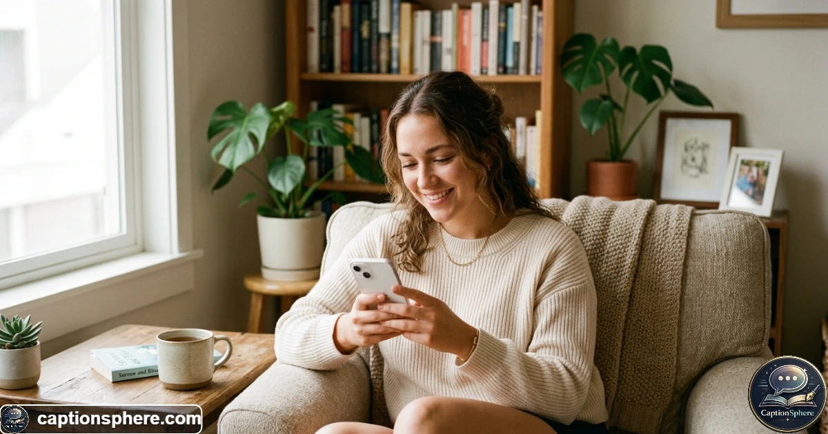 Smiling person looking at a phone while missing their favorite person
