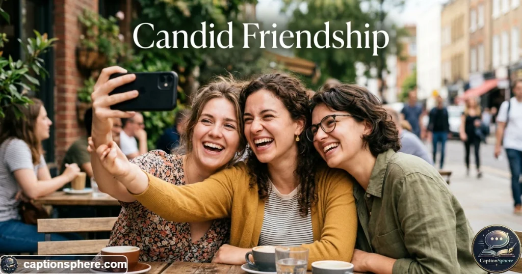Friends taking a spontaneous selfie while laughing together