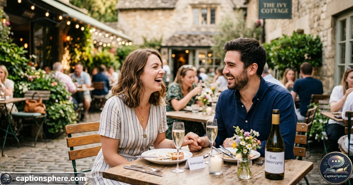 Playful couple laughing together during their one year anniversary celebration