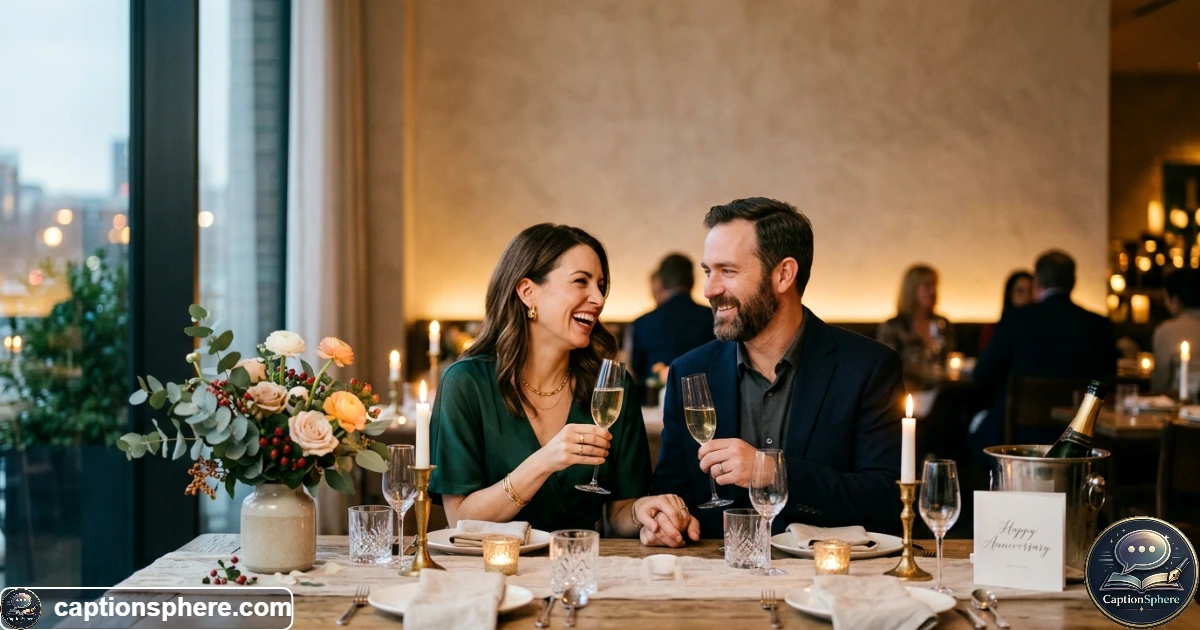 Happy couple celebrating their anniversary together at a romantic dinner