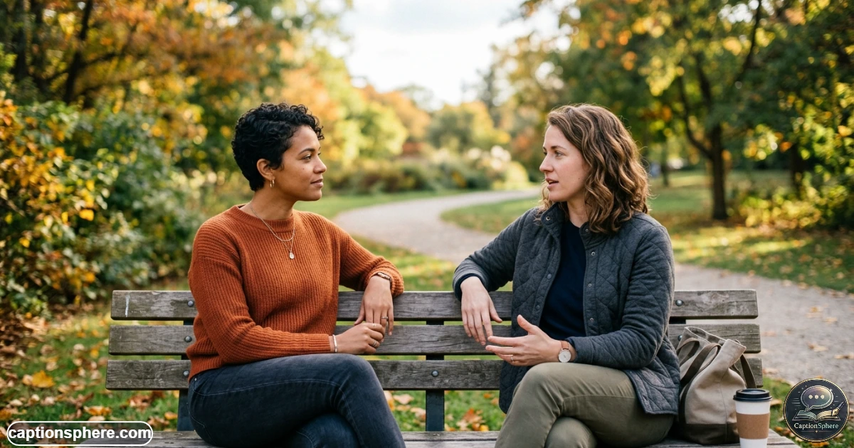 Two true friends sharing a thoughtful conversation in a quiet outdoor setting