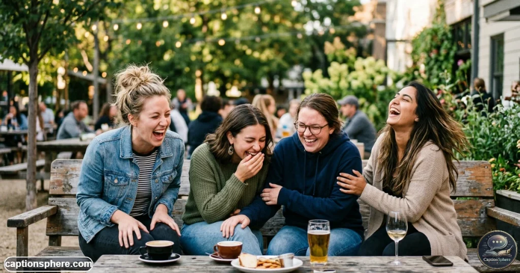 A group of true friends laughing together during a spontaneous funny moment