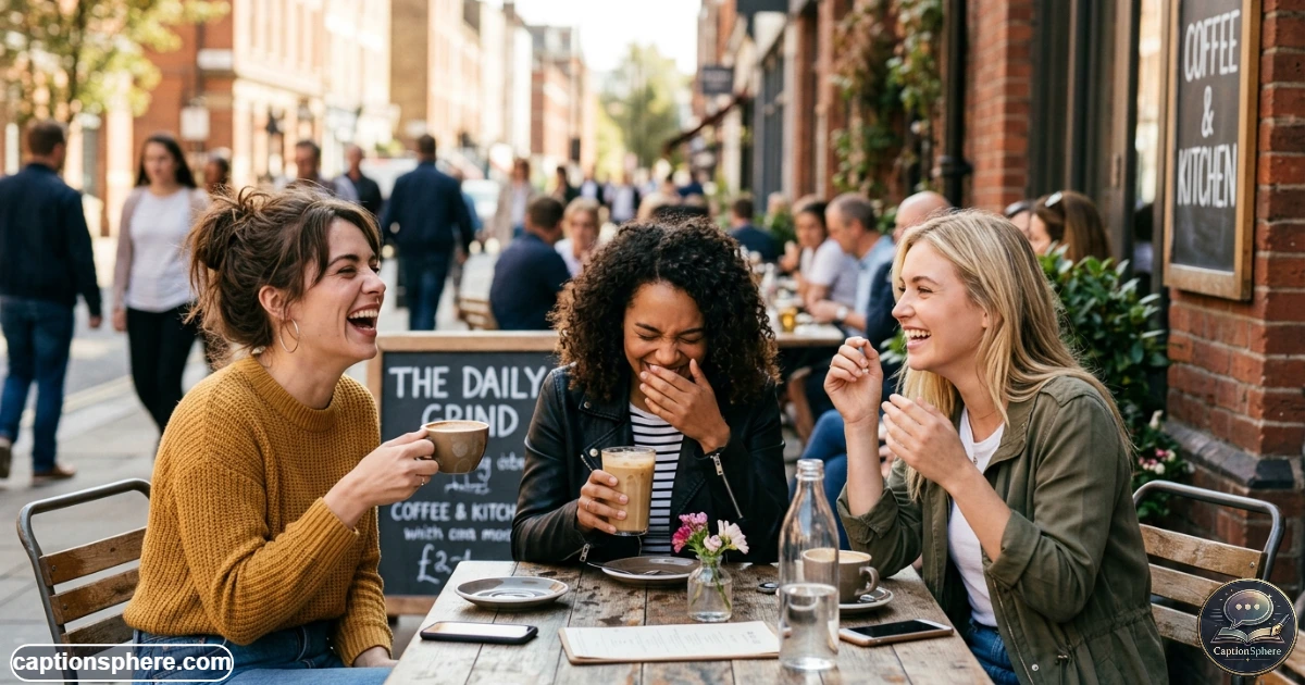 Friends sharing a quick laugh during a candid outdoor photo moment