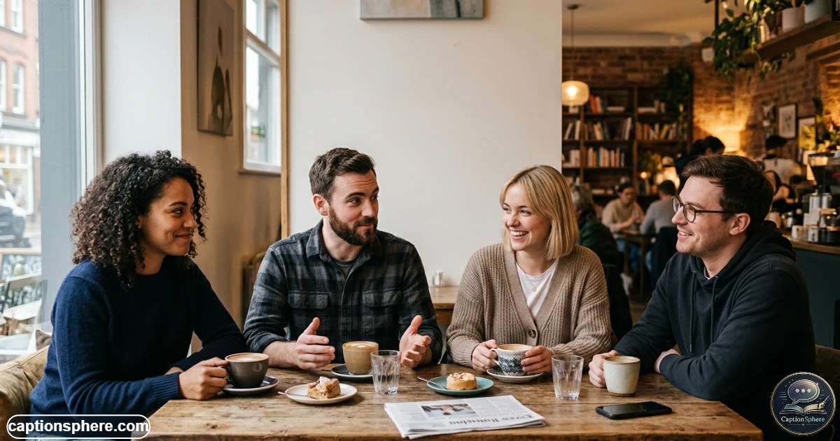 Friends exchanging amused looks during a sarcastic inside joke