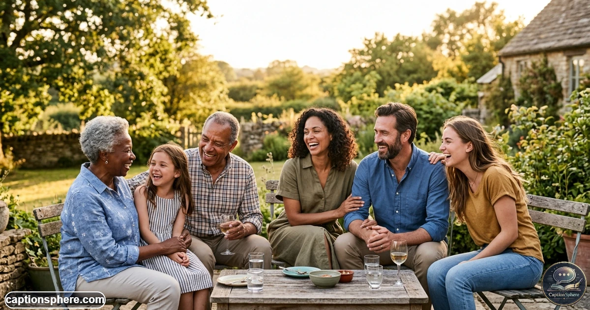 Happy family together outdoors sharing a warm candid moment for Instagram