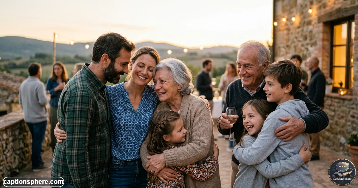 Family members sharing a warm emotional embrace during a meaningful gathering