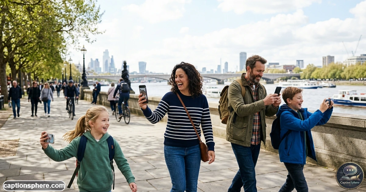 Family capturing candid memories together with a smartphone during a weekend outing