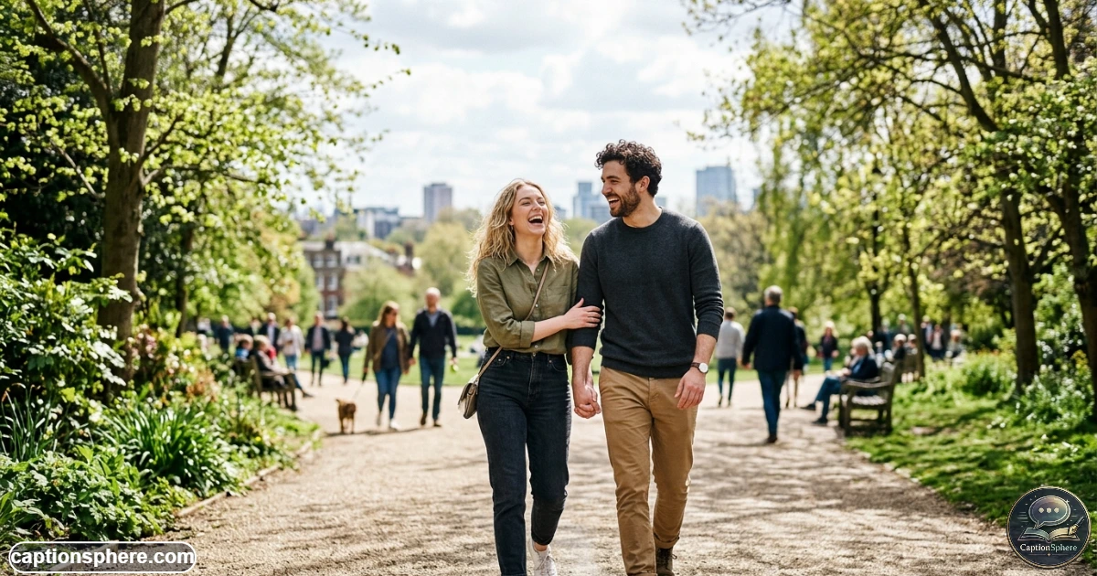Happy couple sharing a playful candid moment outdoors together