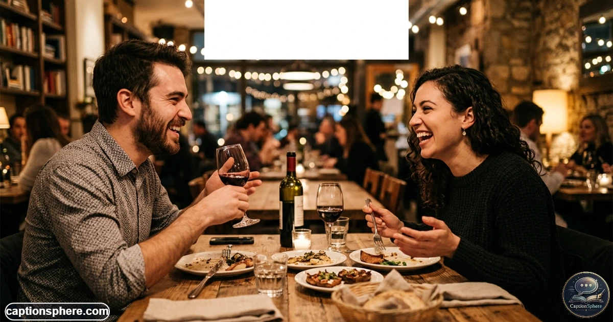 Couple laughing together during a casual playful dinner date