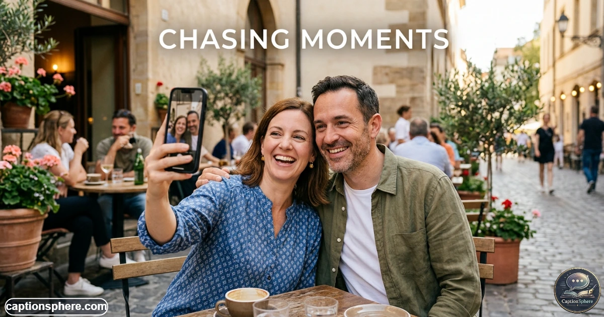 Happy couple taking a casual selfie together outdoors