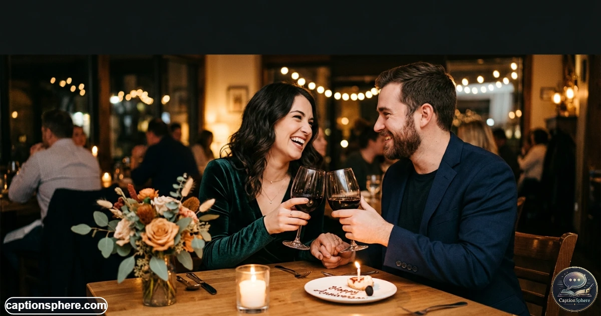 Happy couple celebrating their anniversary together during a romantic evening