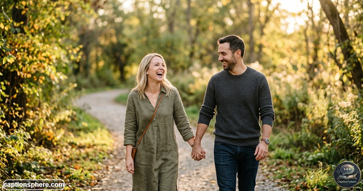 Smiling couple celebrating their anniversary together outdoors in a relaxed romantic moment