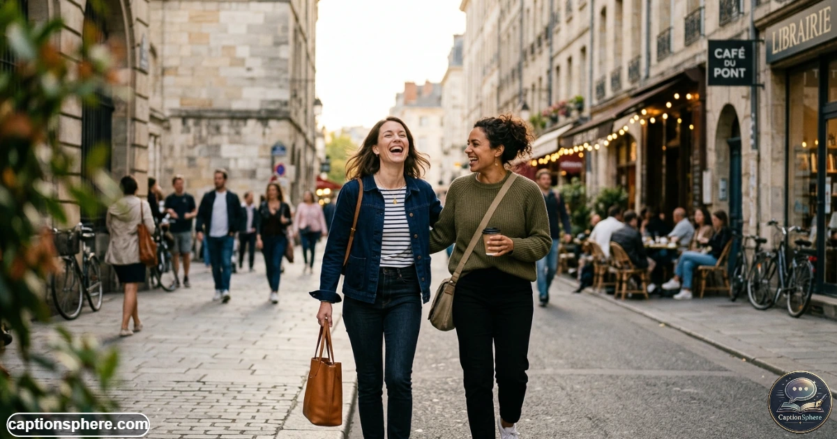 Two best friends laughing together during a funny candid photo moment