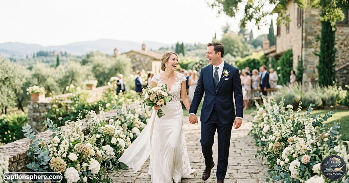 Newlywed couple laughing together after their wedding ceremony