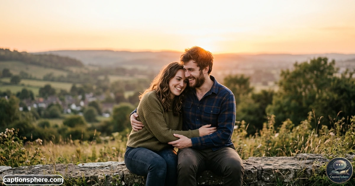 Happy couple sharing a romantic moment outdoors during golden hour