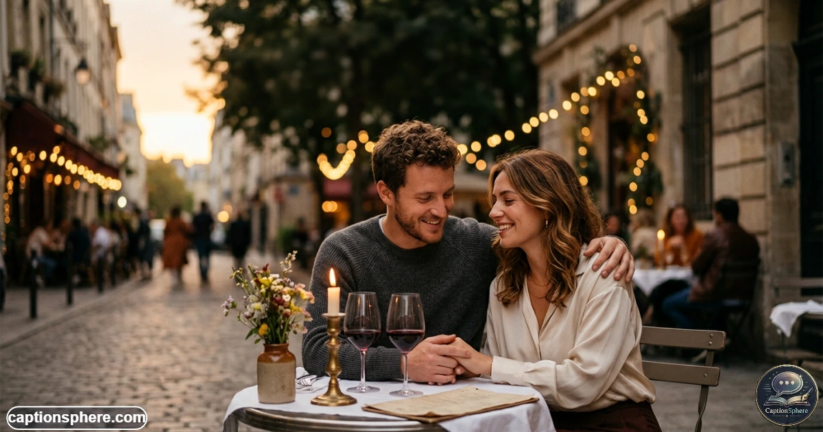 Couple enjoying a romantic evening together at an intimate outdoor dinner