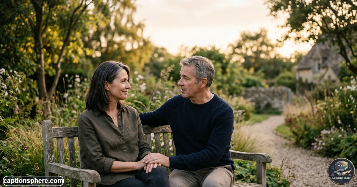 Couple having a meaningful conversation together in a peaceful outdoor setting