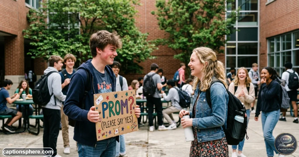 Nervous student asking a crush to prom with a thoughtful handmade sign