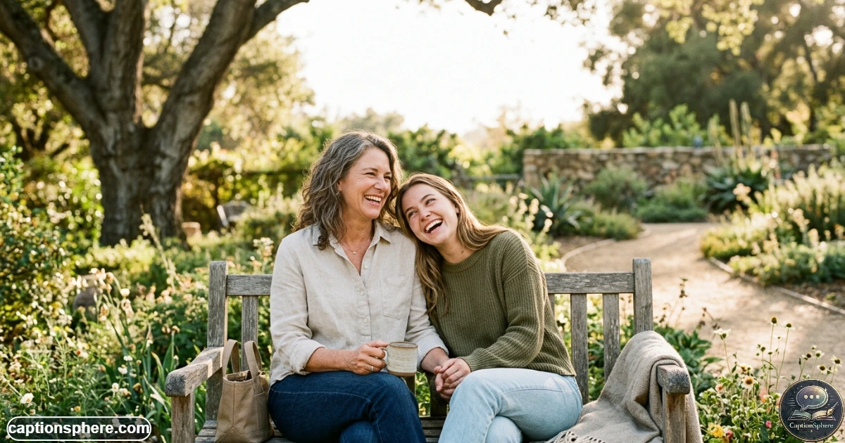Mother and adult daughter smiling together during a warm outdoor family moment