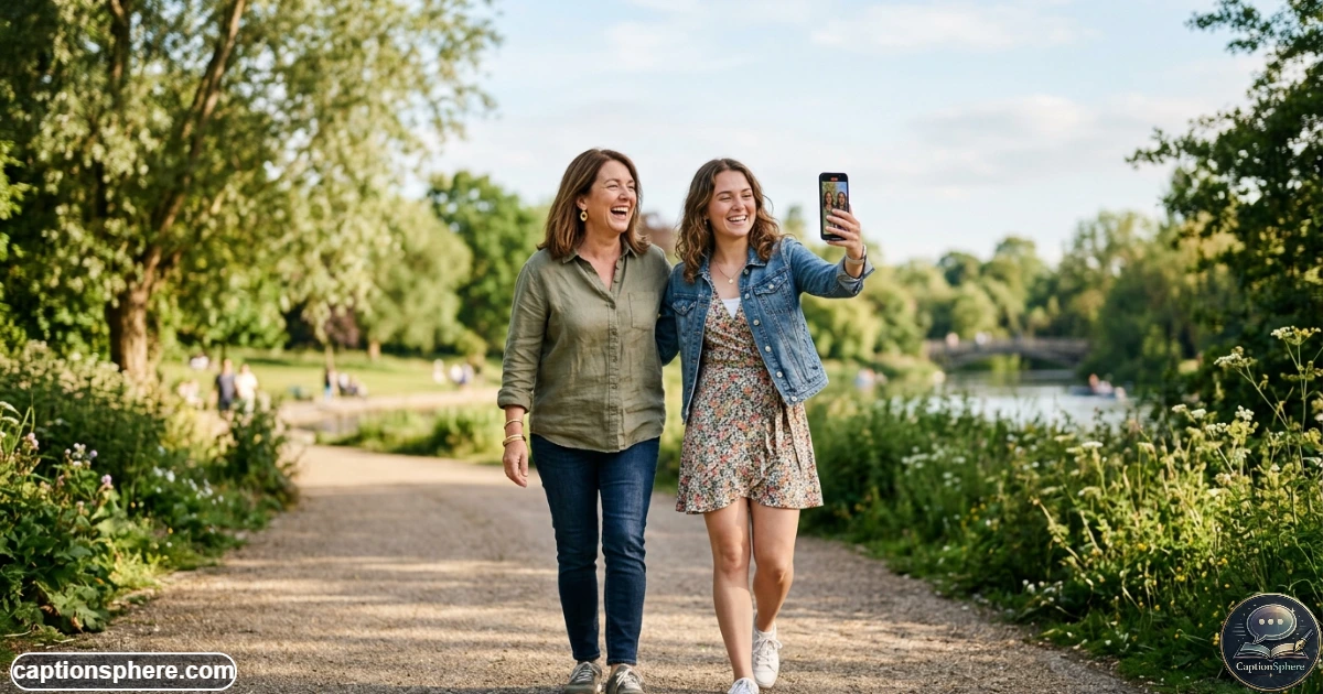 Mother and daughter recording a cheerful everyday video together