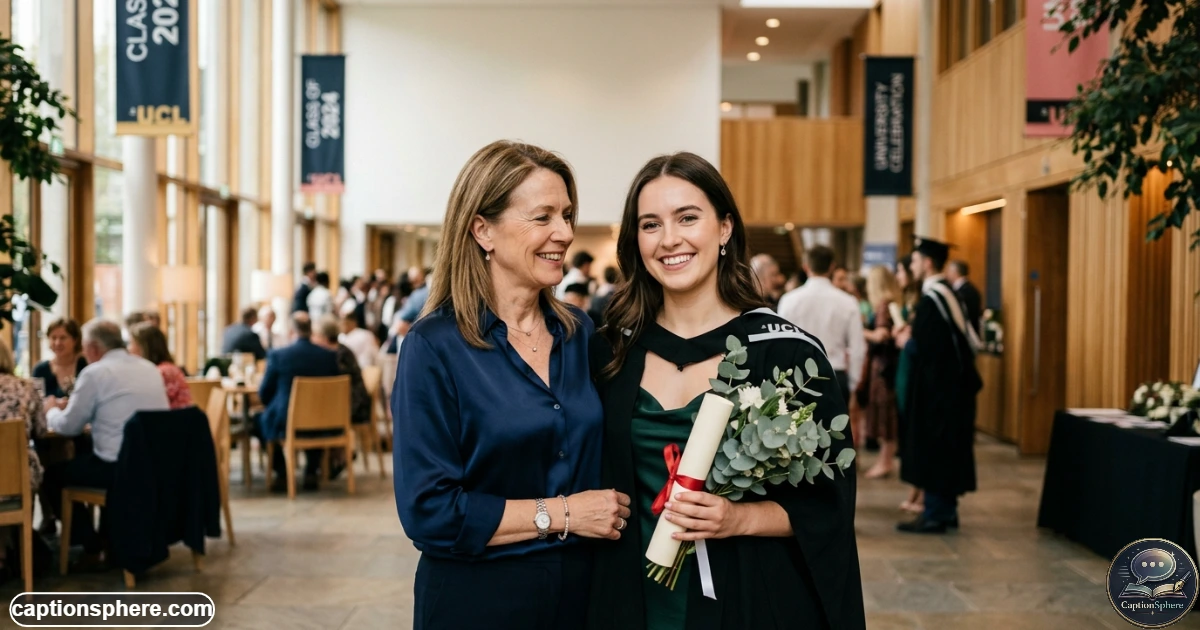 Proud mother standing beside her adult daughter during a meaningful family moment