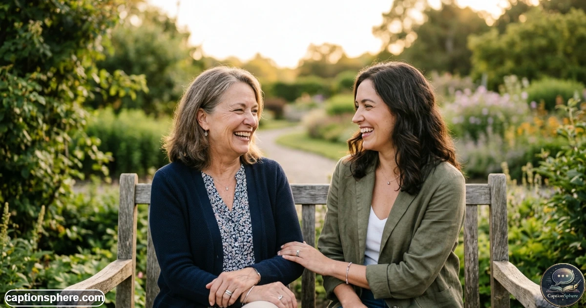 Mother and adult daughter smiling together outdoors during a warm family moment