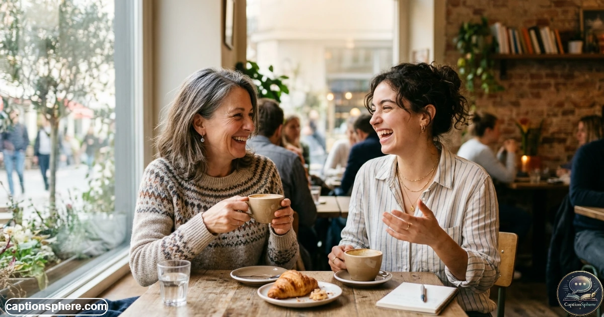 Mother and daughter laughing together during a playful family conversation
