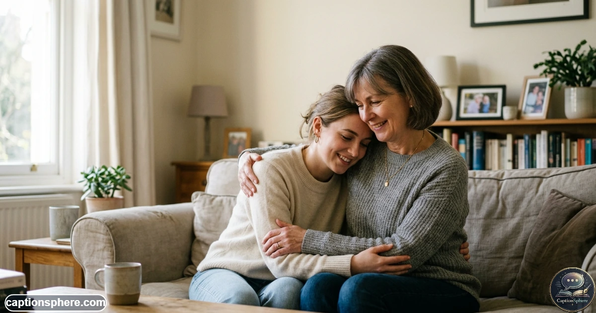 Mother and daughter sharing a quiet emotional moment during a family gathering