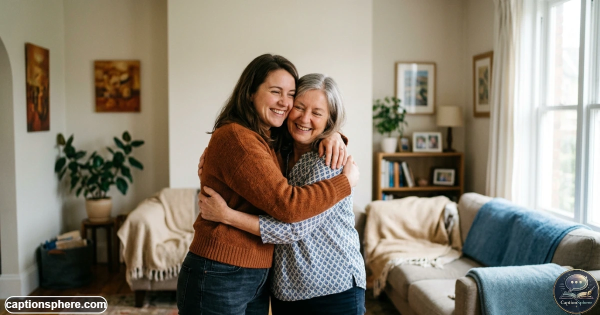 Adult daughter warmly hugging her mother during a meaningful family moment
