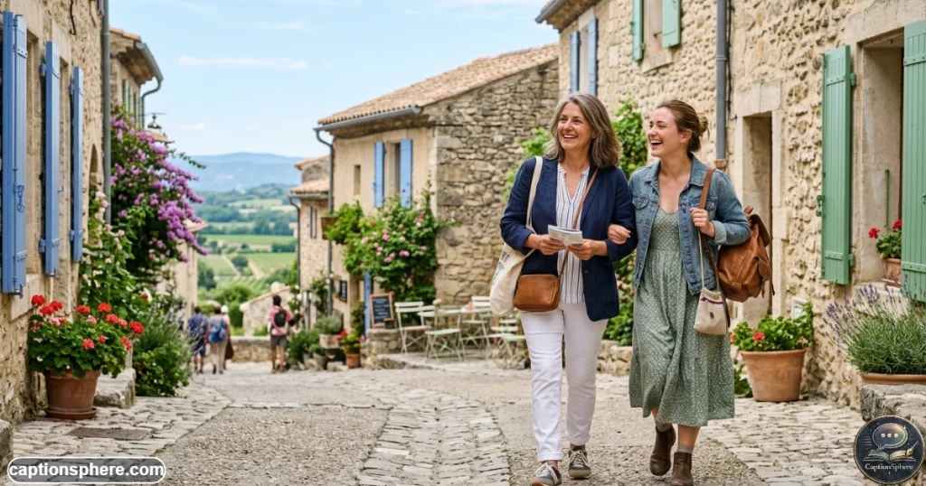Mother and daughter enjoying a relaxed travel moment together outdoors