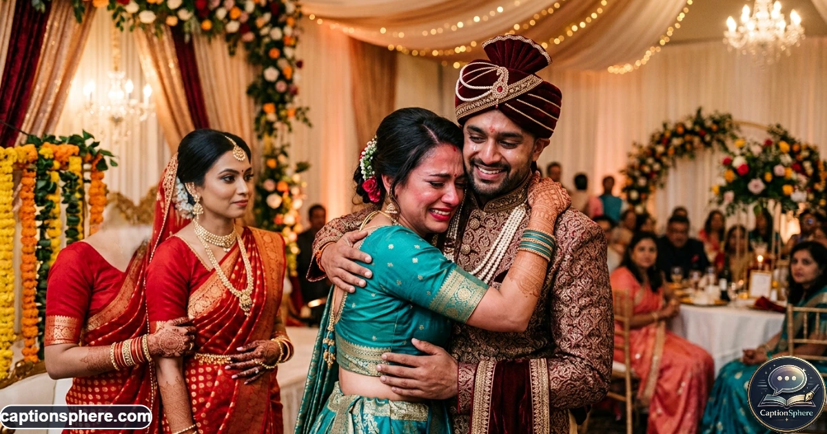 Sibling sharing an emotional moment with brother on his wedding day
