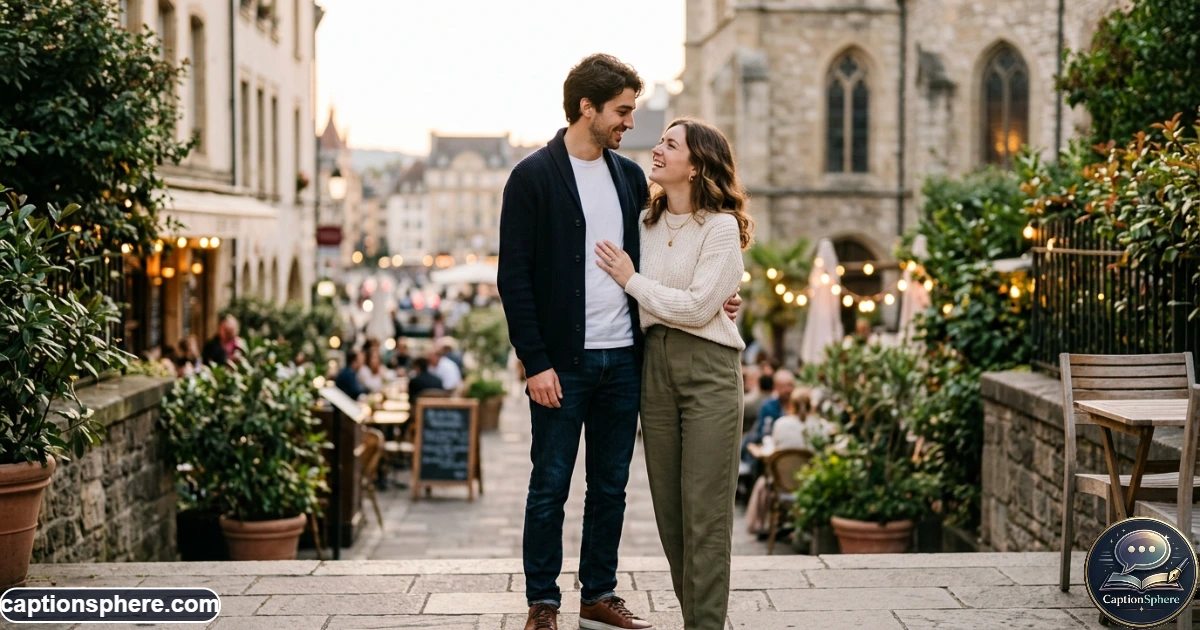 Couple smiling together during their first official relationship photo