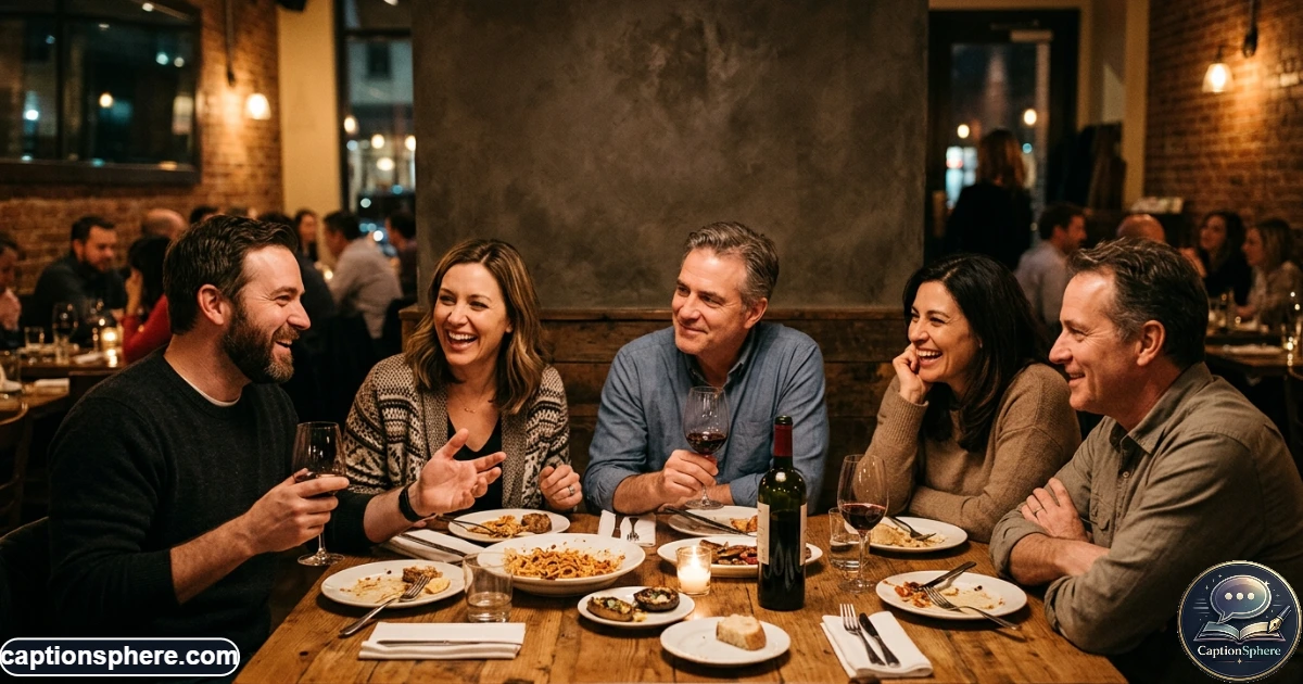 Longtime friends sharing stories and memories over dinner together
