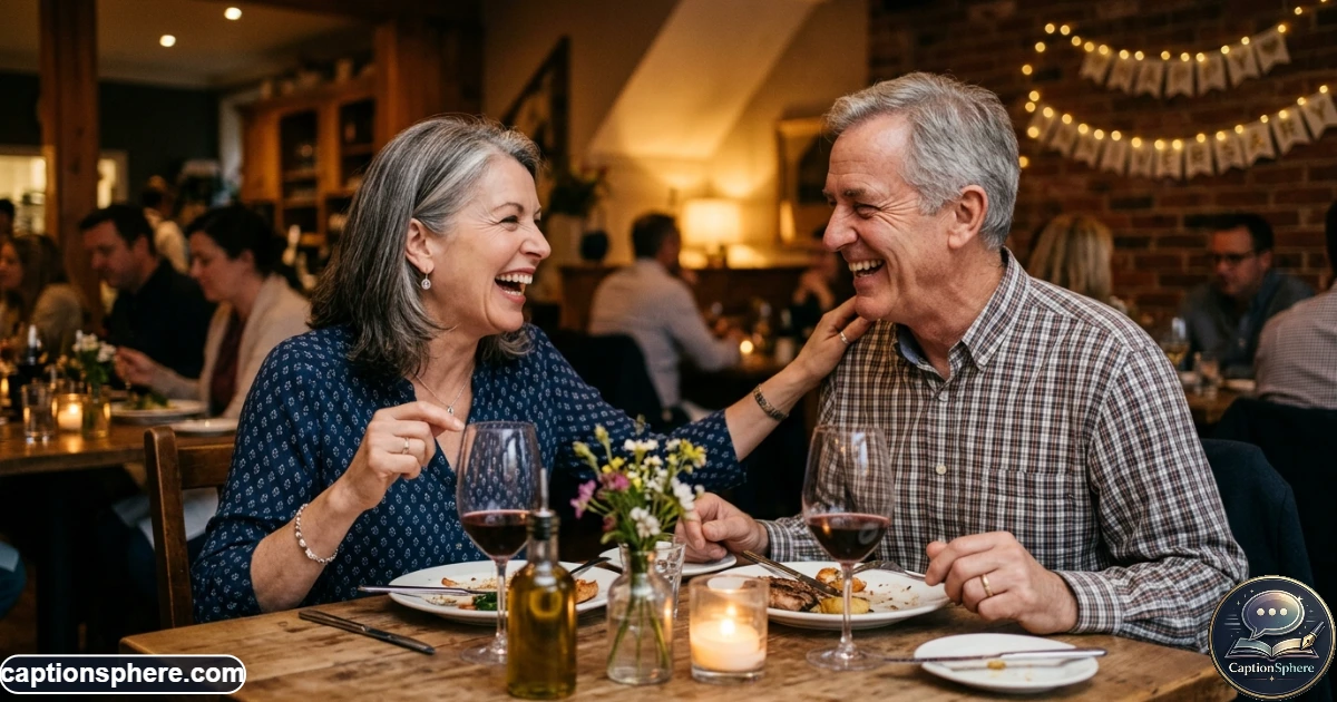 Married parents laughing together during a playful anniversary celebration