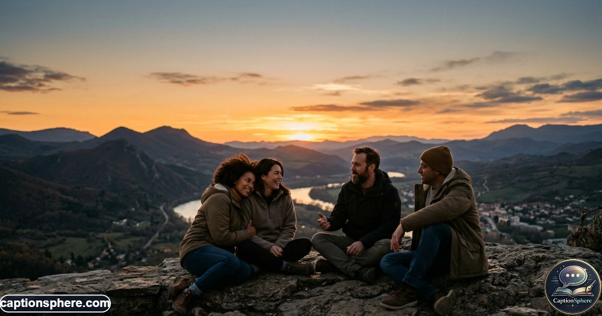 Close friends sharing a peaceful sunset during their vacation