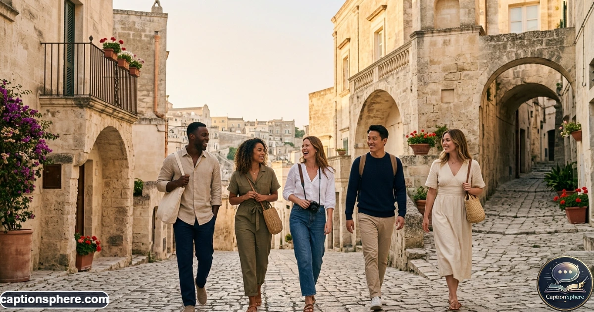 Friends enjoying an aesthetic travel moment in a beautiful destination