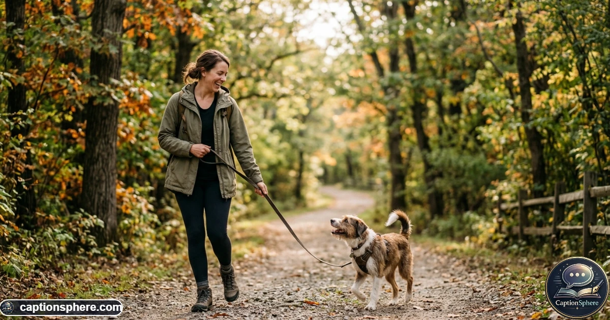 Dog and owner walking together outdoors during a relaxed everyday adventure