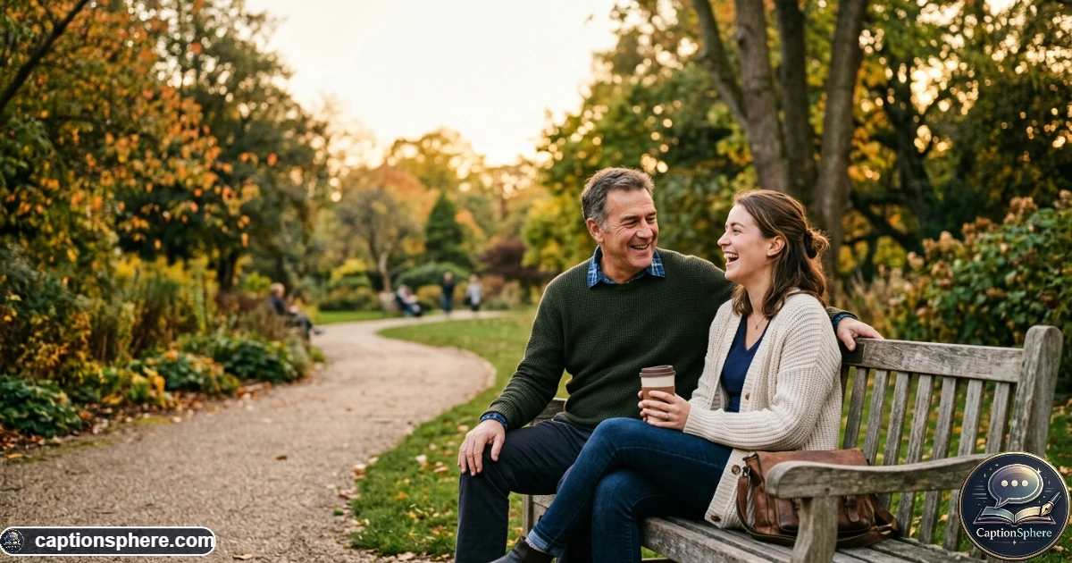 Happy father and adult daughter sharing a warm outdoor moment for an Instagram photo