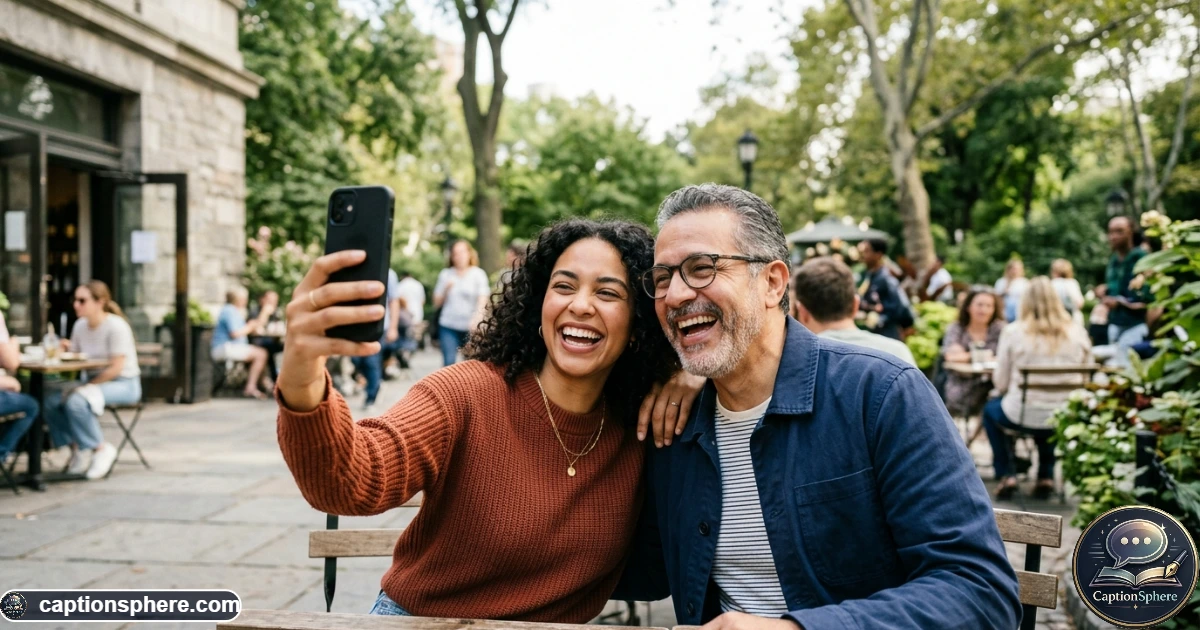Father and daughter taking a cheerful selfie together during a casual outing