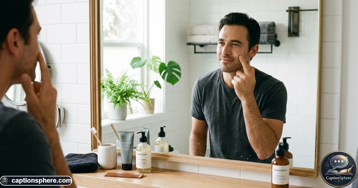 Man completing a calm personal grooming routine in a bright modern bathroom