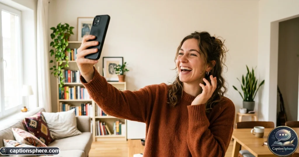 Young adult laughing while taking a playful selfie after a breakup