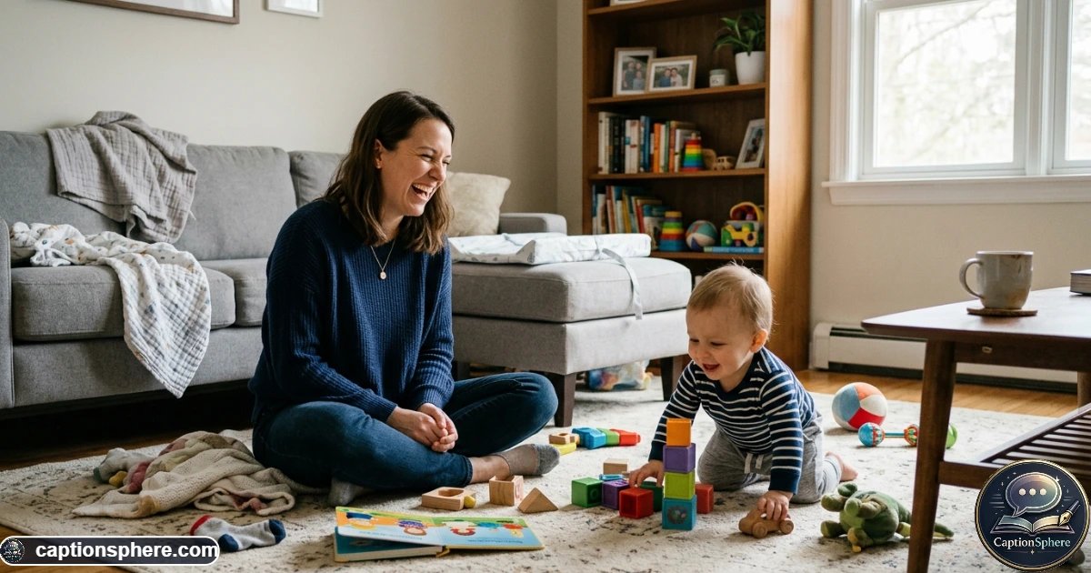 Mother laughing with her playful baby boy during a messy cheerful playtime