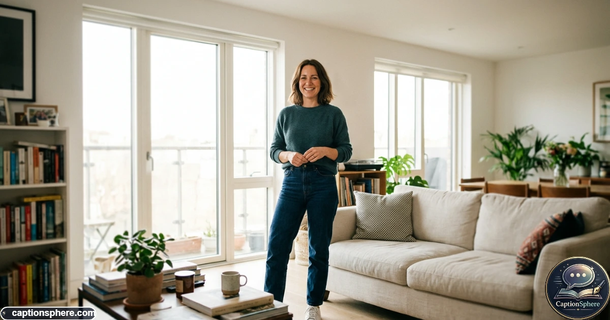 Confident mother posing naturally for an Instagram photo while embracing her body