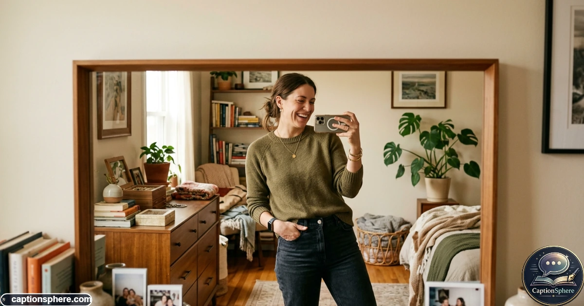Playful mother taking a casual selfie at home with a humorous confident expression