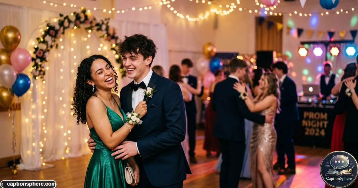 Smiling young couple sharing a playful moment together at their prom