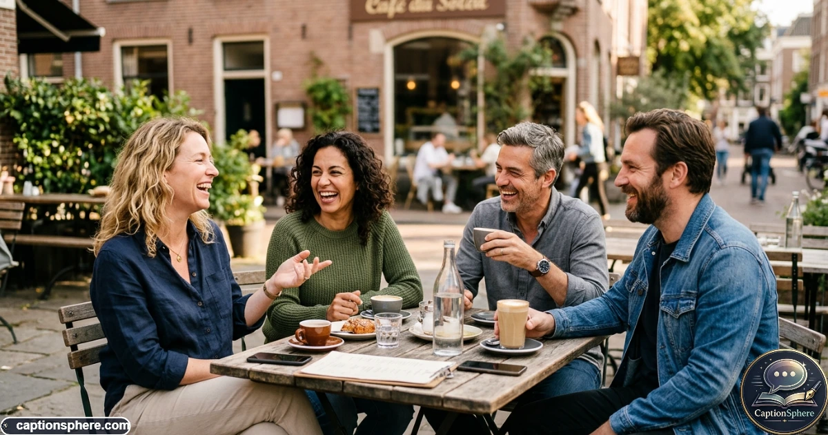Close friends laughing together during a long-awaited reunion outdoors