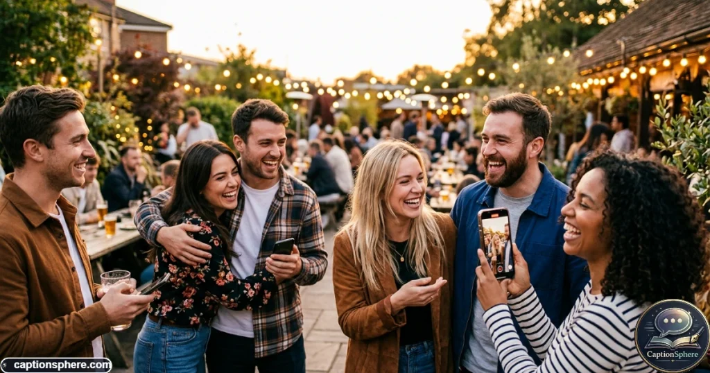 Friends recording candid moments during a joyful reunion gathering