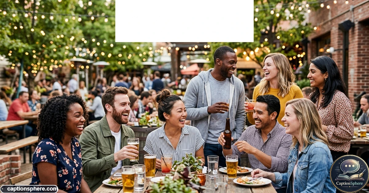 A diverse group of friends smiling and celebrating together outdoors